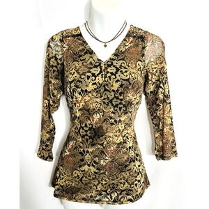 Axcess Vintage Y2K‎ Forest Fairy Y2K Babydoll Top Size M Brown Floral Sheer Mesh